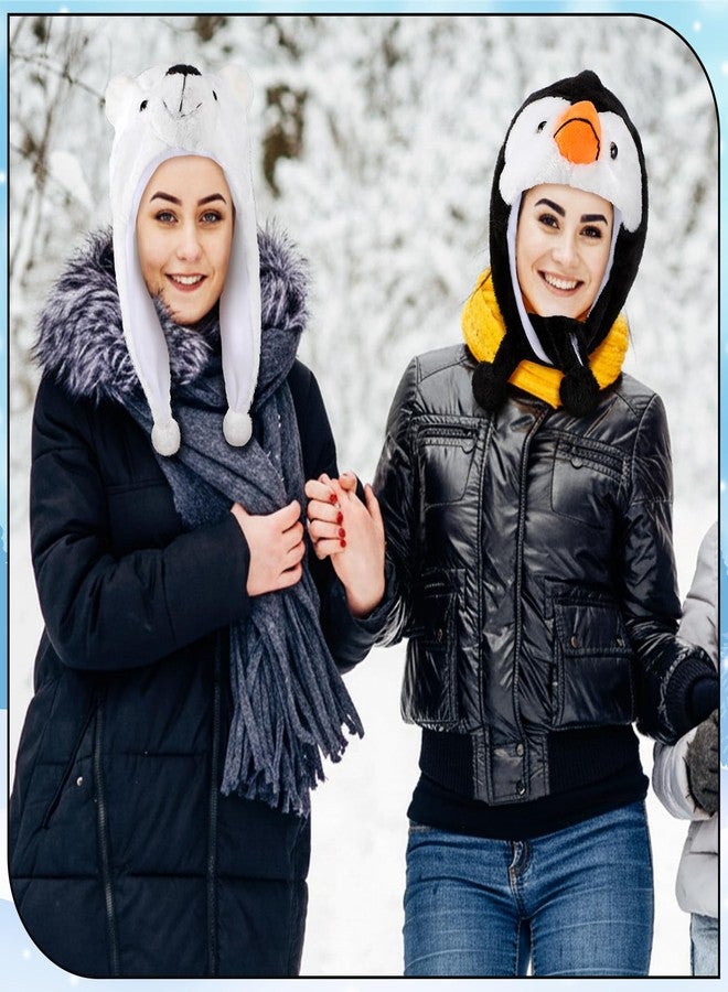 Cutecrop 2 Pcs Animal Plush Hats Cute Penguin and Polar Bear Plush Hats Winter Soft Warm Funny Beanies for Boys Girls Teen Women Men Christmas Party Winter Costume - Image 3